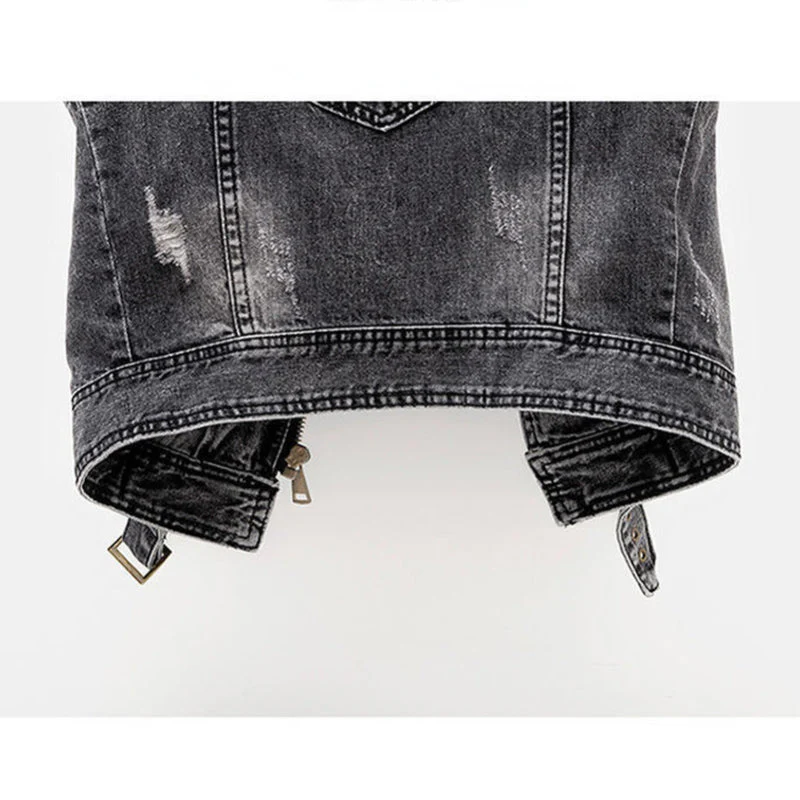 Fitted Women's Denim Vest - Moto Crop, Distressed, Casual - Image 6