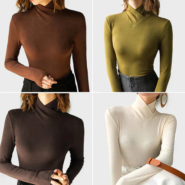 Fitted Women's Pullover - Slim Turtleneck, Stretch Knit - Image 2