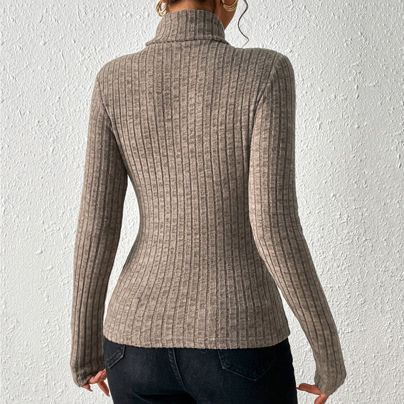 Fitted Women Turtleneck Sweater - Ribbed Knit, For Layering - Image 4
