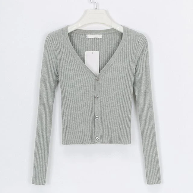 Fitted Womens Cropped Cardigan - Ribbed Knit, Casual - Image 10