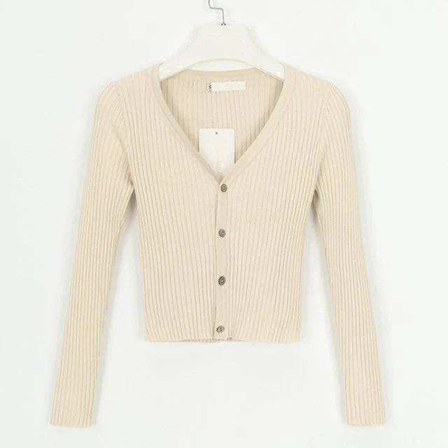 Fitted Womens Cropped Cardigan - Ribbed Knit, Casual - Image 11