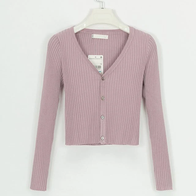 Fitted Womens Cropped Cardigan - Ribbed Knit, Casual - Image 12