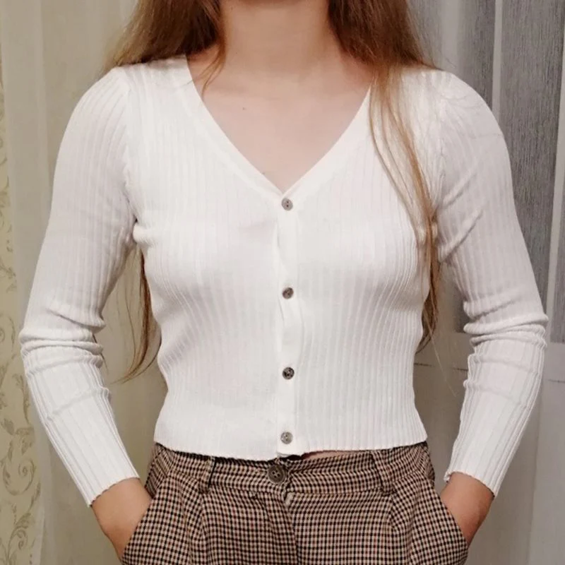 Fitted Womens Cropped Cardigan - Ribbed Knit, Casual - Image 5