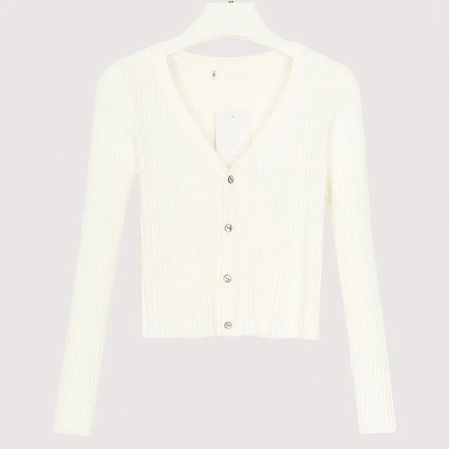 Fitted Womens Cropped Cardigan - Ribbed Knit, Casual - Image 6