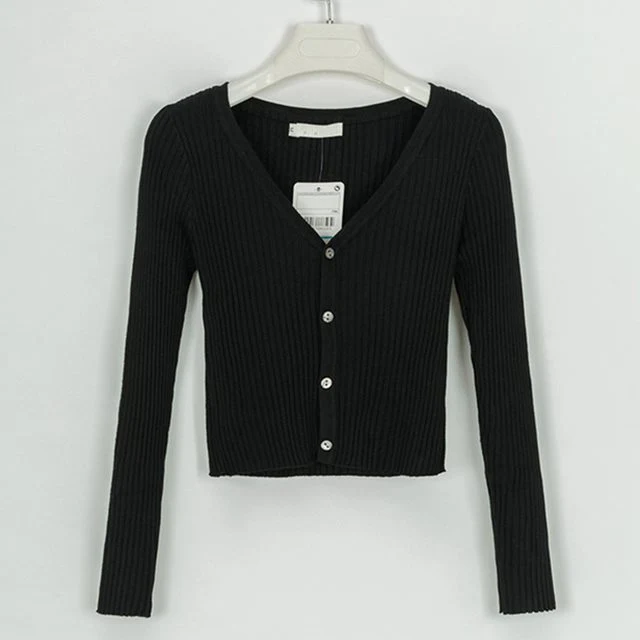 Fitted Womens Cropped Cardigan - Ribbed Knit, Casual - Image 7
