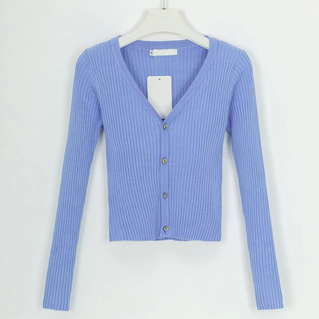 Fitted Womens Cropped Cardigan - Ribbed Knit, Casual - Image 8