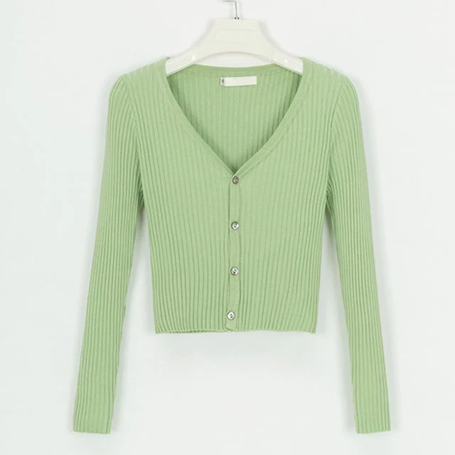 Fitted Womens Cropped Cardigan - Ribbed Knit, Casual - Image 9