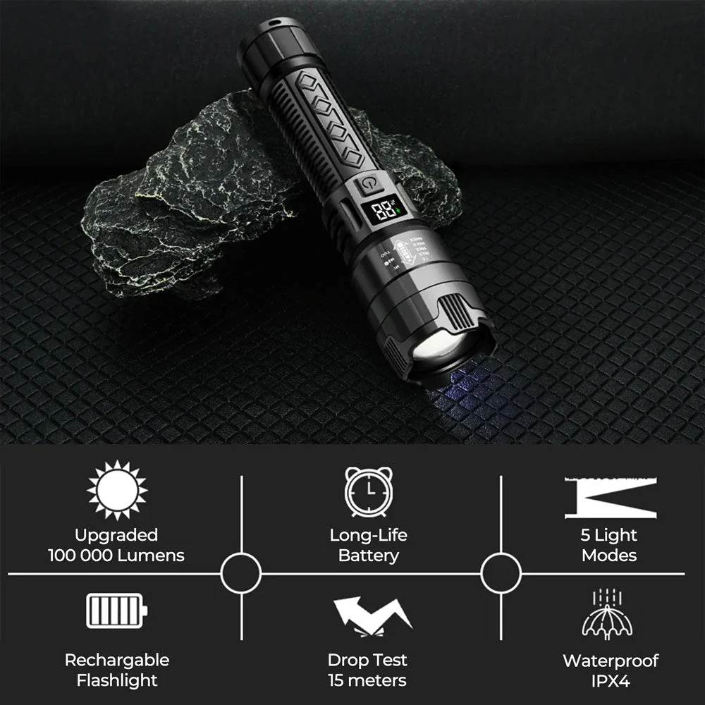 Flashlight 100K Lumens Rechargeable LED Waterproof Camping - Image 5