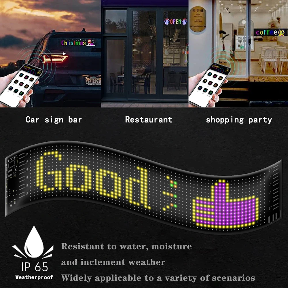 Flexible LED Matrix Screen Car Sign - Programmable Bluetooth Display with APP Remote Control, Ultra-Thin for Store & Bar - Image 4