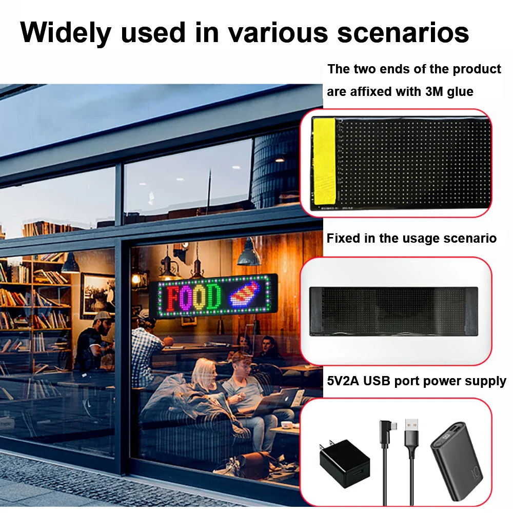 Flexible LED Matrix Screen Car Sign - Programmable Bluetooth Display with APP Remote Control, Ultra-Thin for Store & Bar - Image 6