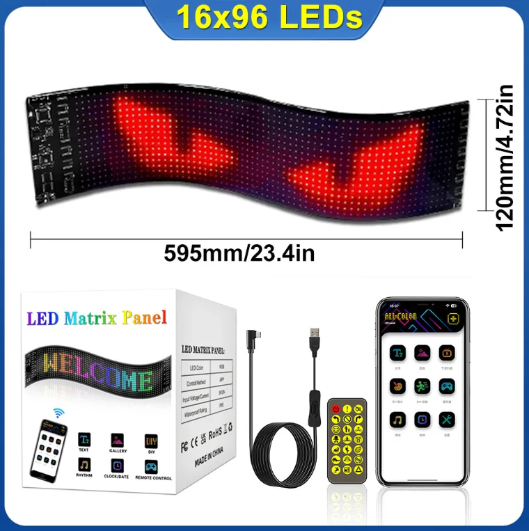 Flexible LED Matrix Screen Car Sign - Programmable Bluetooth Display with APP Remote Control, Ultra-Thin for Store & Bar - Image 9