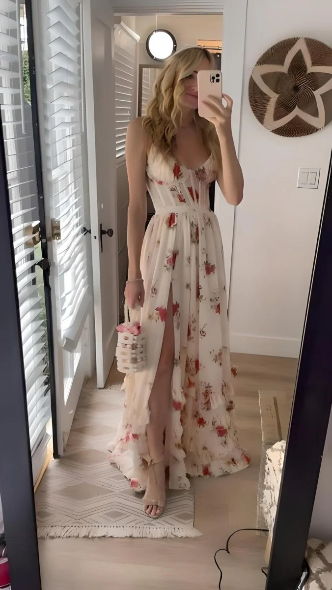 Floral Empire Women's Dress, Elegant Fit and Flare Design for Summer and Formal Events, Knee-Length, Comfortable Fabric - Image 2