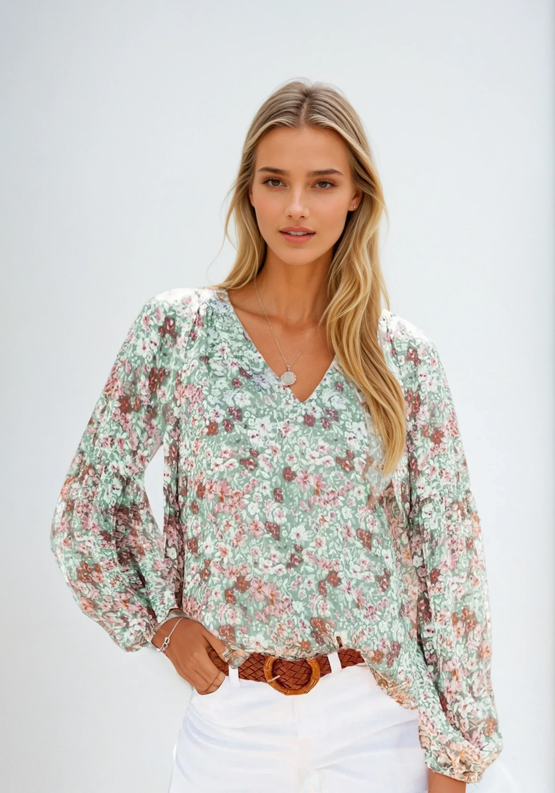 Floral Print Blouse for Women, Lightweight Summer Top, Plus Size Casual Loose Fit in Green, Purple, Pink - Image 4