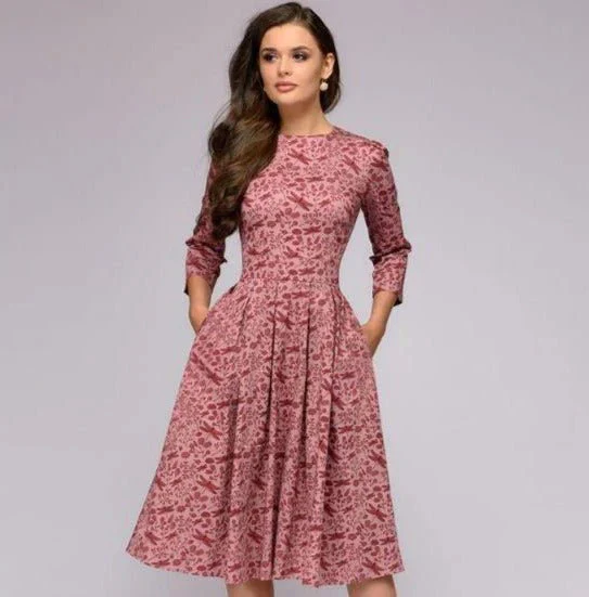 Floral Print Midi Dress with Wide Skirt for Women's Summer and Formal Fashion - Image 8