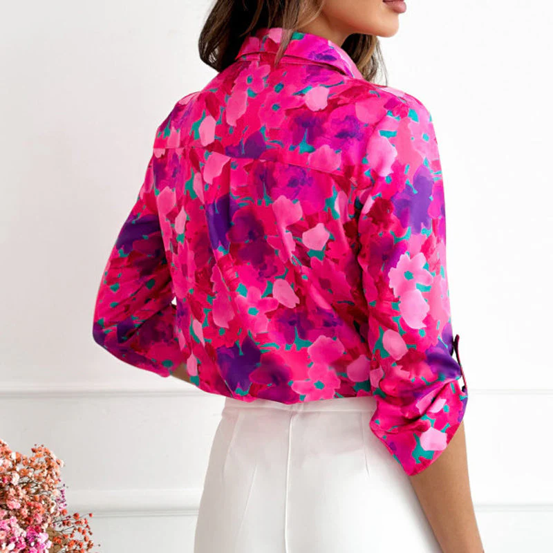 Floral Print Womens Blouse with Lace Collar, Three-Quarter Sleeves, Casual Summer Top for Women - Image 3