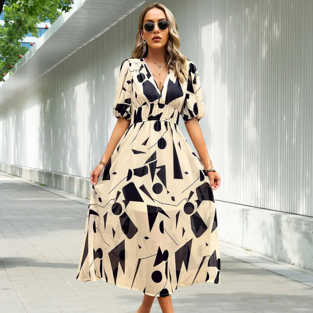 Floral Summer Dress for Women with Puffed Sleeves and V-Neck - Perfect Wedding Guest Dress - Image 8