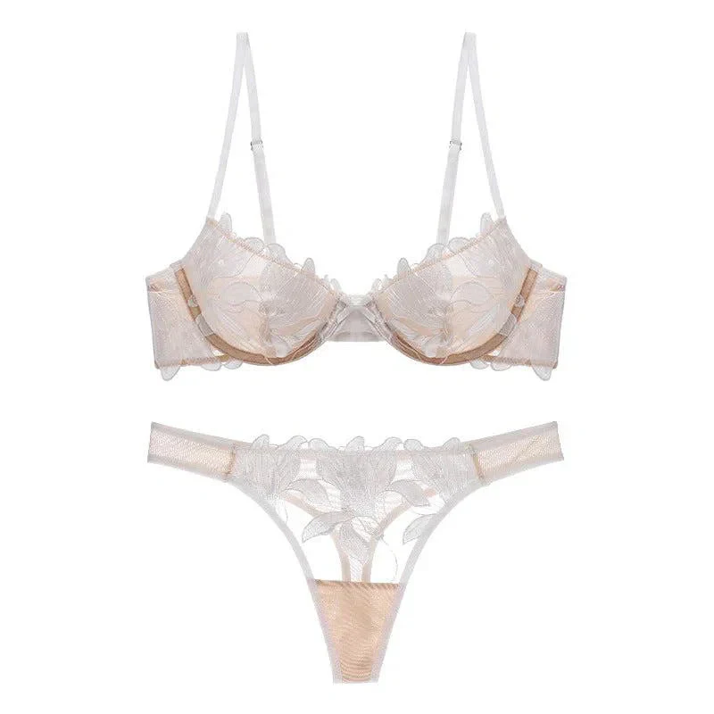 Florisse Mesh Lingerie Set with Floral Embroidery, Underwire Bra and Matching Thong, Sheer Black or Beige Sexy Lingerie Sets - Image 3