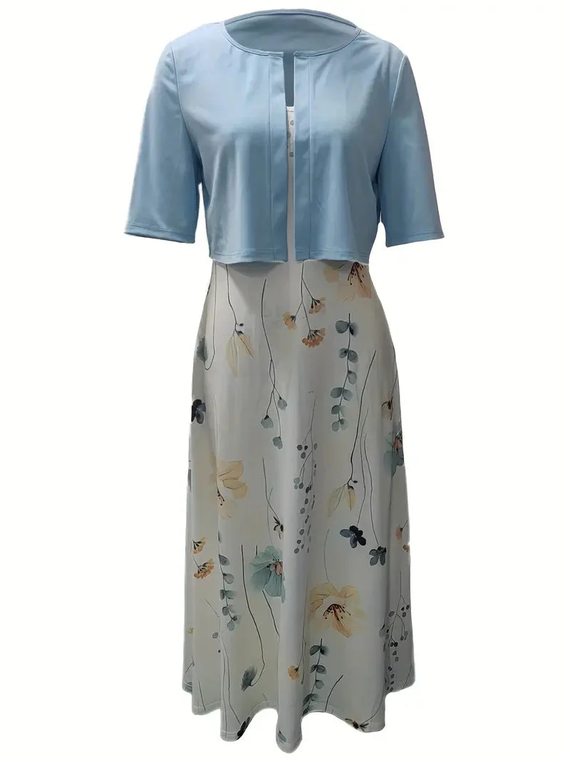 Flowy women’s maxi dress – fitted floral skirt with solid crop top, for weddings or special occasions - Image 3