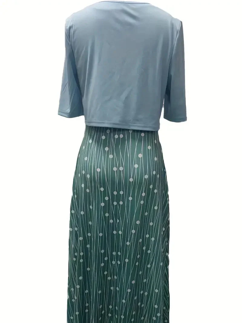 Flowy women’s maxi dress – fitted floral skirt with solid crop top, for weddings or special occasions - Image 4