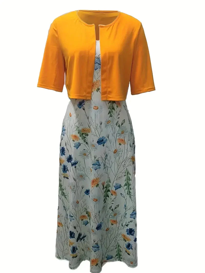 Flowy women’s maxi dress – fitted floral skirt with solid crop top, for weddings or special occasions - Image 7