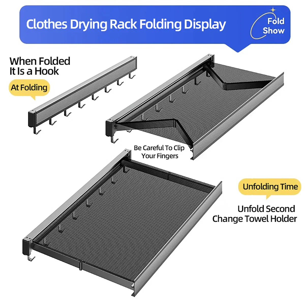 Foldable Clothes Rack Wall Mounted Drying Shelf Fall 2025 Balcony Bathroom Space Saving Corrosion Resistant - Image 2