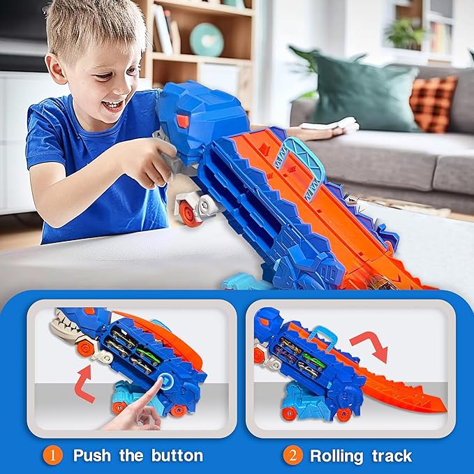 Folding Dinosaur Transporter Car Set - 2 Die-Cast Cars for Competitive Play & Easy Storage - Image 6