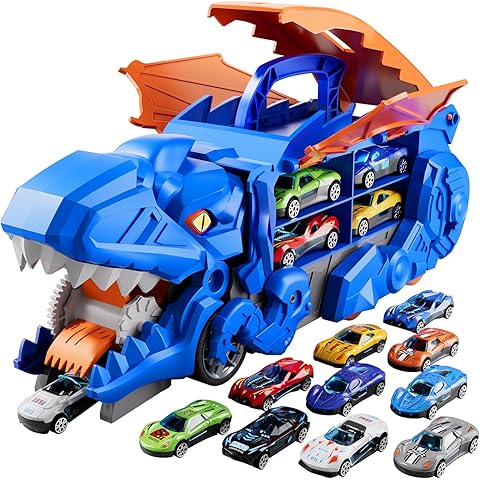 Folding Dinosaur Transporter Car Set - 2 Die-Cast Cars for Competitive Play & Easy Storage - Image 9