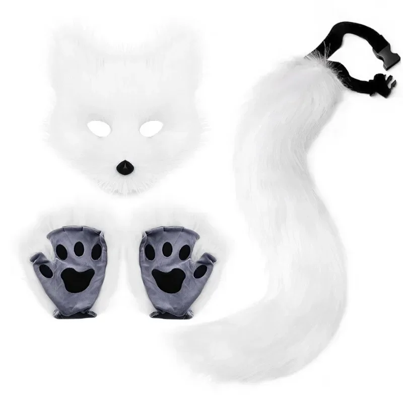 Fox Costume Set with Mask, Tail, and Gloves for Halloween and Themed Parties, Soft Fabric and Faux Fur, Orange and White - Image 2
