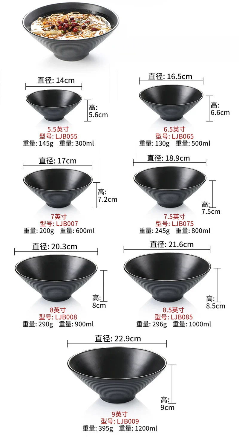 Ramen Bowl Black Plastic Japanese Style Noodle Bowl - Image 11