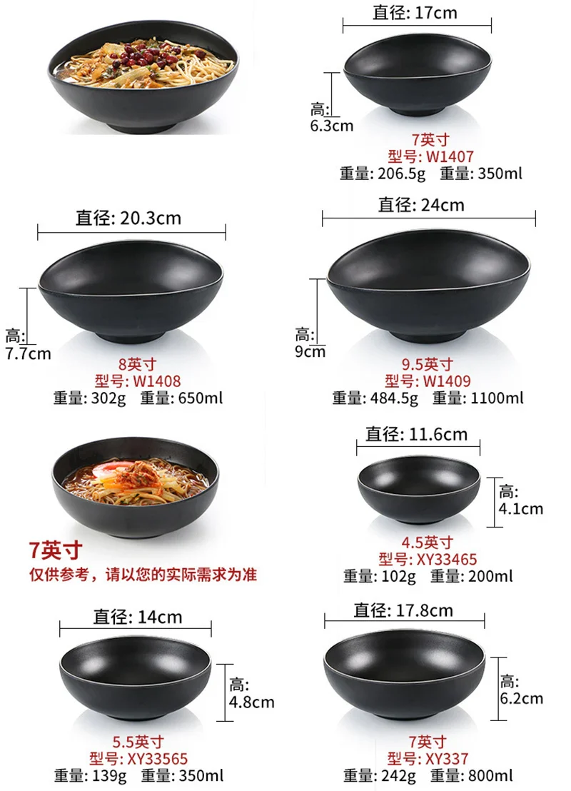 Ramen Bowl Black Plastic Japanese Style Noodle Bowl - Image 13