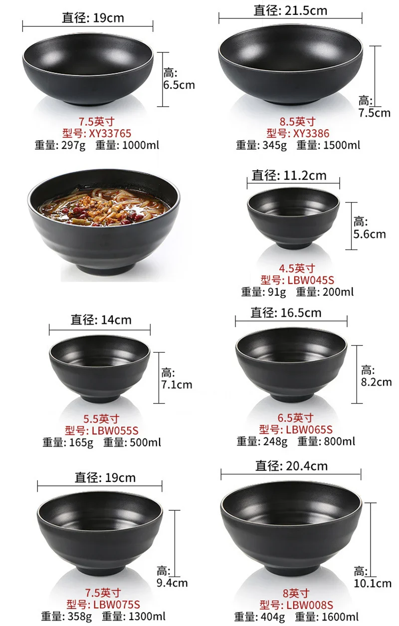 Ramen Bowl Black Plastic Japanese Style Noodle Bowl - Image 14