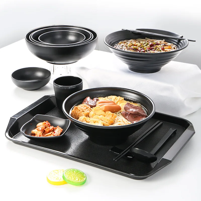 Ramen Bowl Black Plastic Japanese Style Noodle Bowl - Image 2