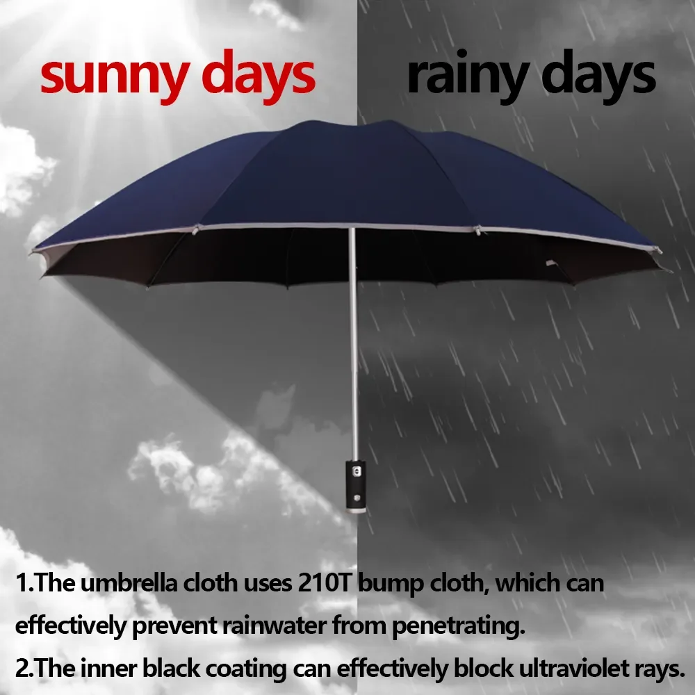 Fully Automatic Folding Waterproof Umbrella with LED Flashlight and UV Sunshade for Rain and Wind Resistance - Image 5