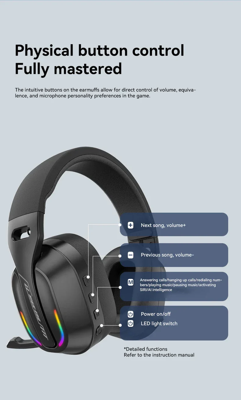 Gaming Headset Bluetooth 5.4 Wireless RGB Low Latency - Image 14