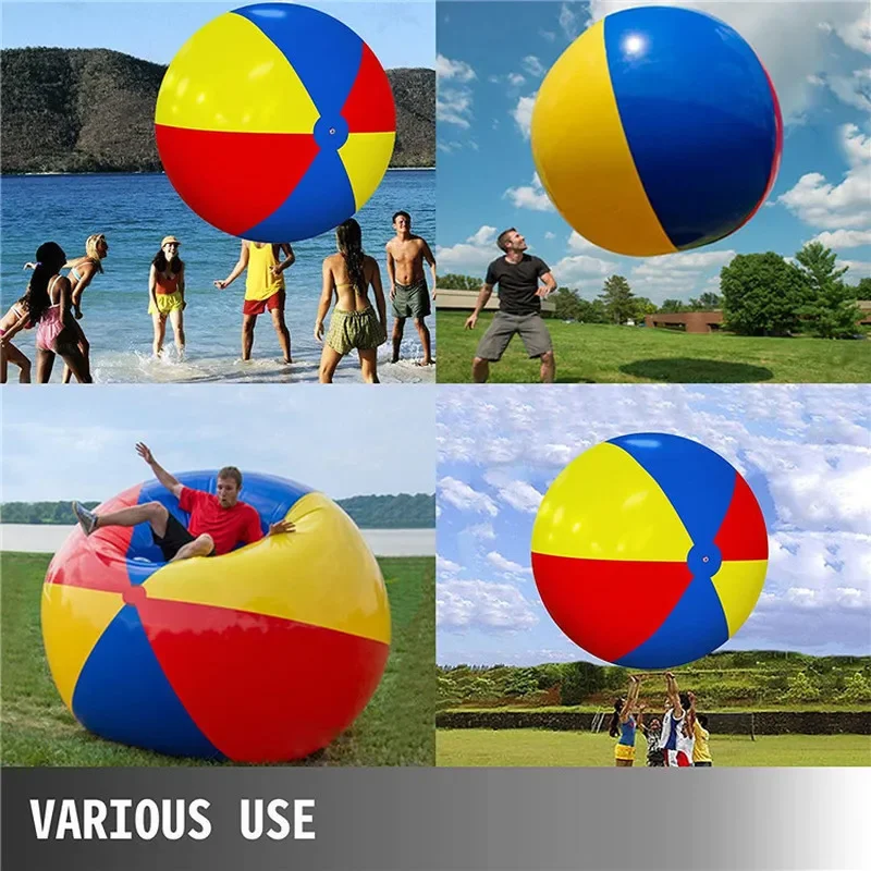 Giant Inflatable Beach Ball, Durable PVC Sports Ball for Outdoor Water Games, 100cm & 200cm, Bright Colors - Image 3