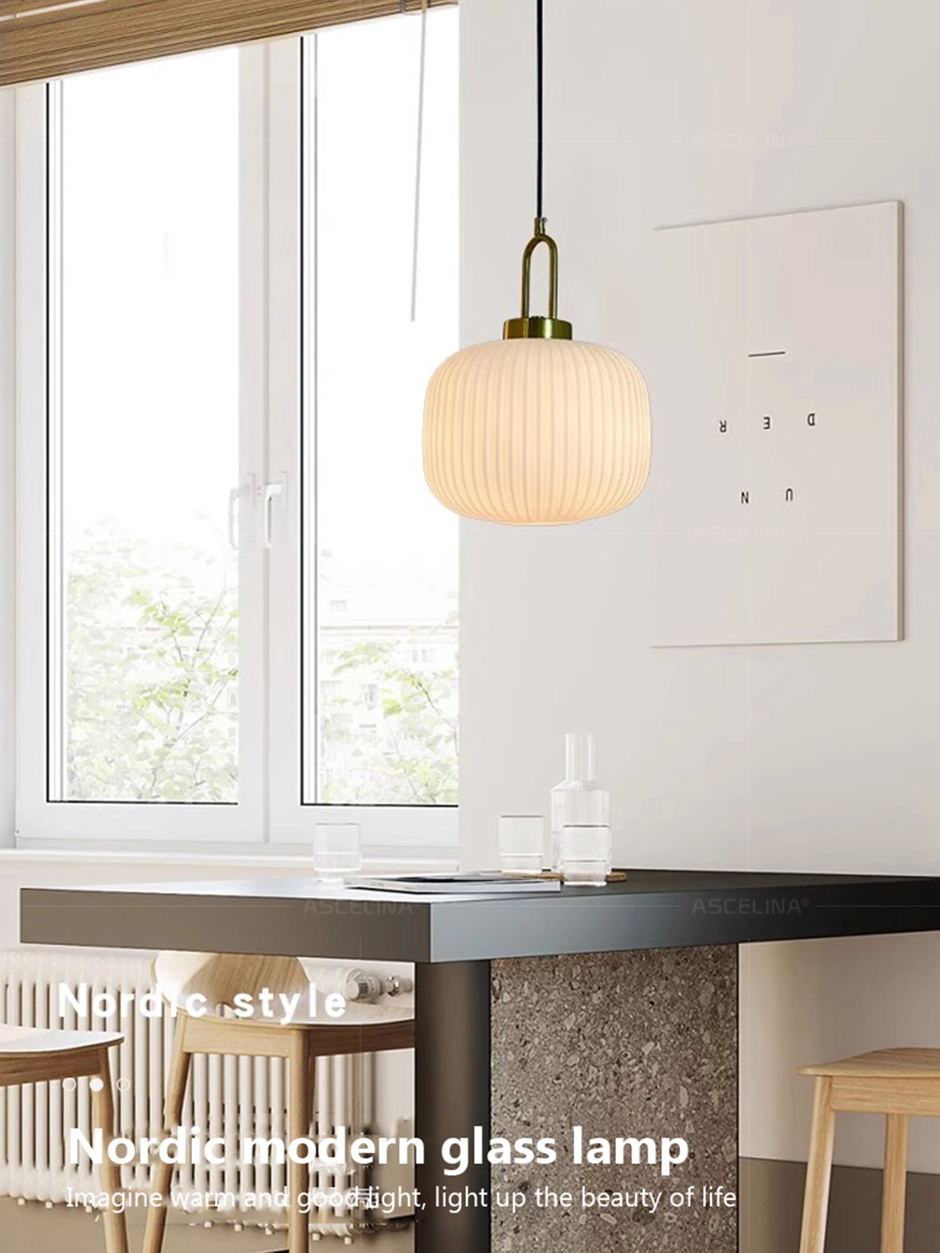 Japandi Glass Pendant Light Japanese Nordic Hanging Lamp Warm - Image 14