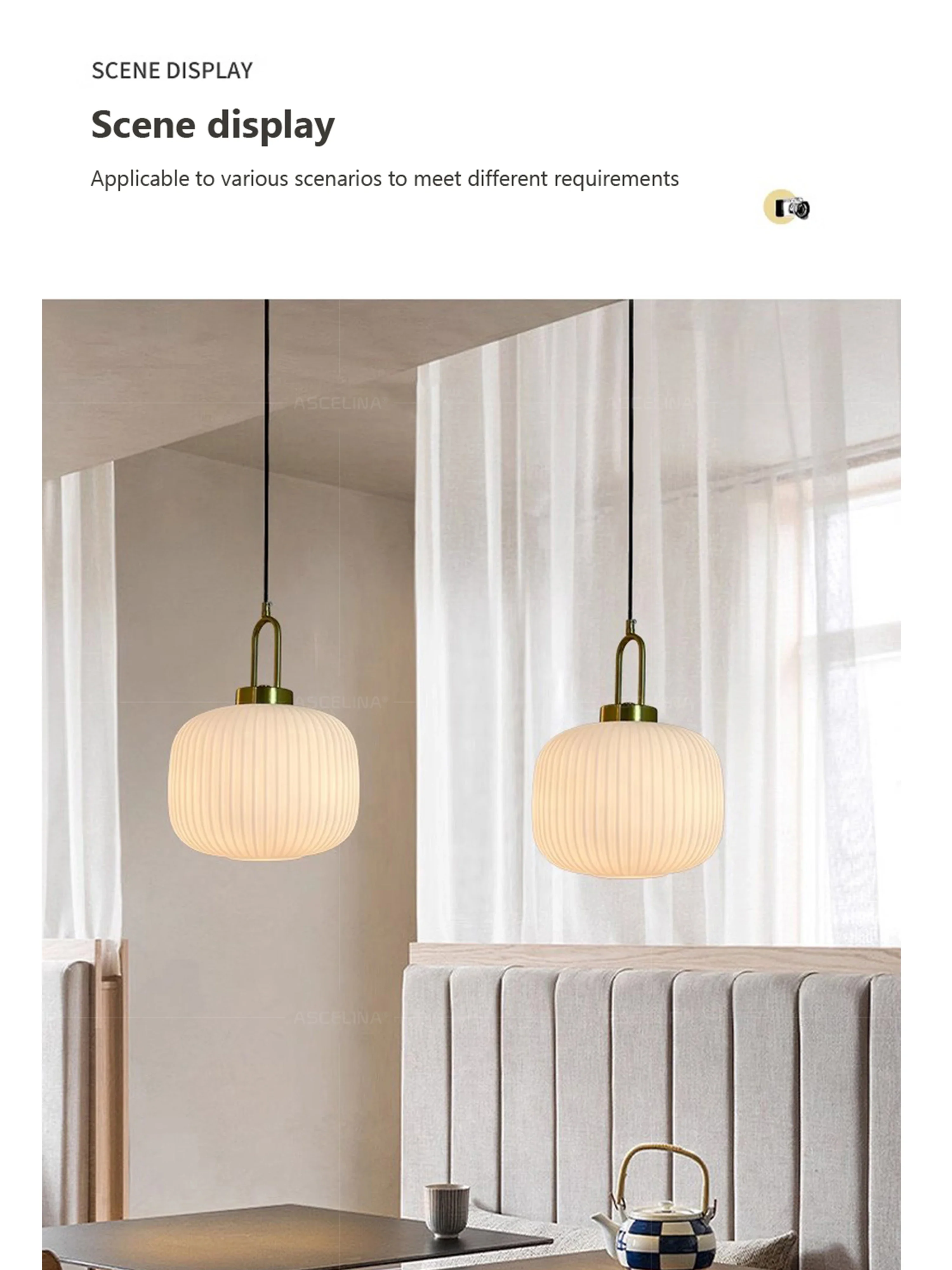Japandi Glass Pendant Light Japanese Nordic Hanging Lamp Warm - Image 19