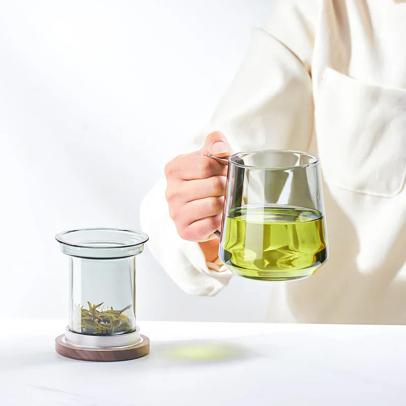 Glass Tea Cup With Wood Handle Heat Resistant Puer Filter Mug Kung Fu Tea Set Fall 2025 Easy Brewing - Image 5