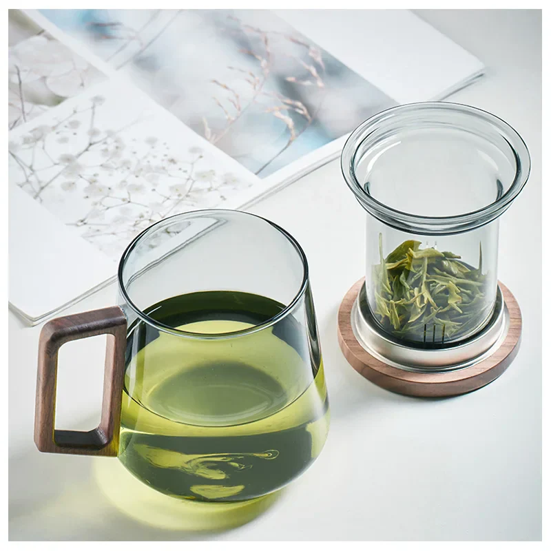 Glass Tea Cup With Wood Handle Heat Resistant Puer Filter Mug Kung Fu Tea Set Fall 2025 Easy Brewing - Image 6