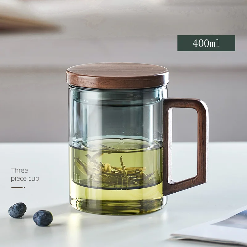 Glass Tea Cup With Wood Handle Heat Resistant Puer Filter Mug Kung Fu Tea Set Fall 2025 Easy Brewing - Image 7