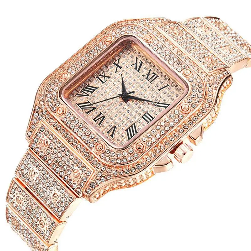 Gold Watch Rhinestone Bracelet Unisex Wristwatch Holiday 2025 Sparkling Quartz Statement Gift - Image 2