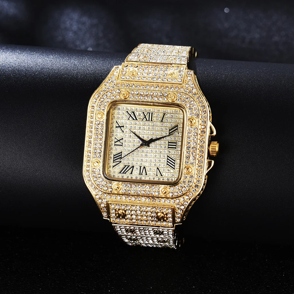 Gold Watch Rhinestone Bracelet Unisex Wristwatch Holiday 2025 Sparkling Quartz Statement Gift - Image 4