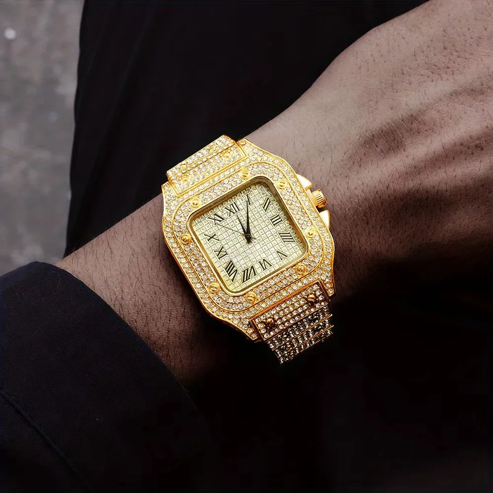 Gold Watch Rhinestone Bracelet Unisex Wristwatch Holiday 2025 Sparkling Quartz Statement Gift - Image 5