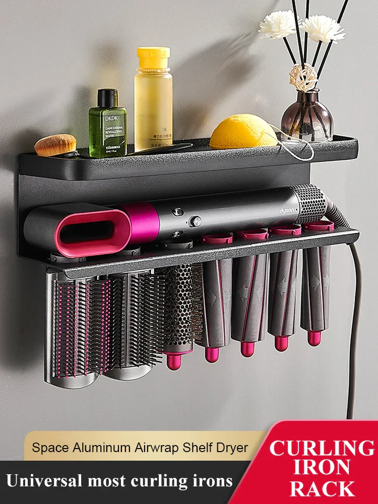 Hair Dryer Holder Aluminum Wall Mount Shelf Airwrap Organizer Fall 2025 Space Saving Bathroom Rack