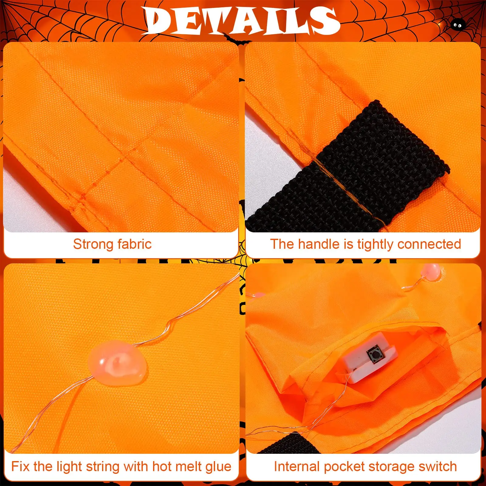 Halloween Candy Bucket LED Glow In The Dark Trick Or Treat Pail Fall 2025 Reusable Safe Visibility - Image 5