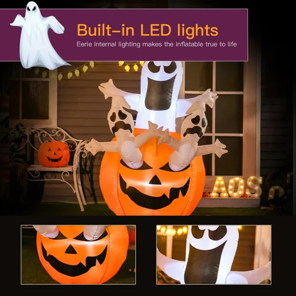 Halloween Inflatable Decoration Pumpkin With Ghosts LED - Image 6