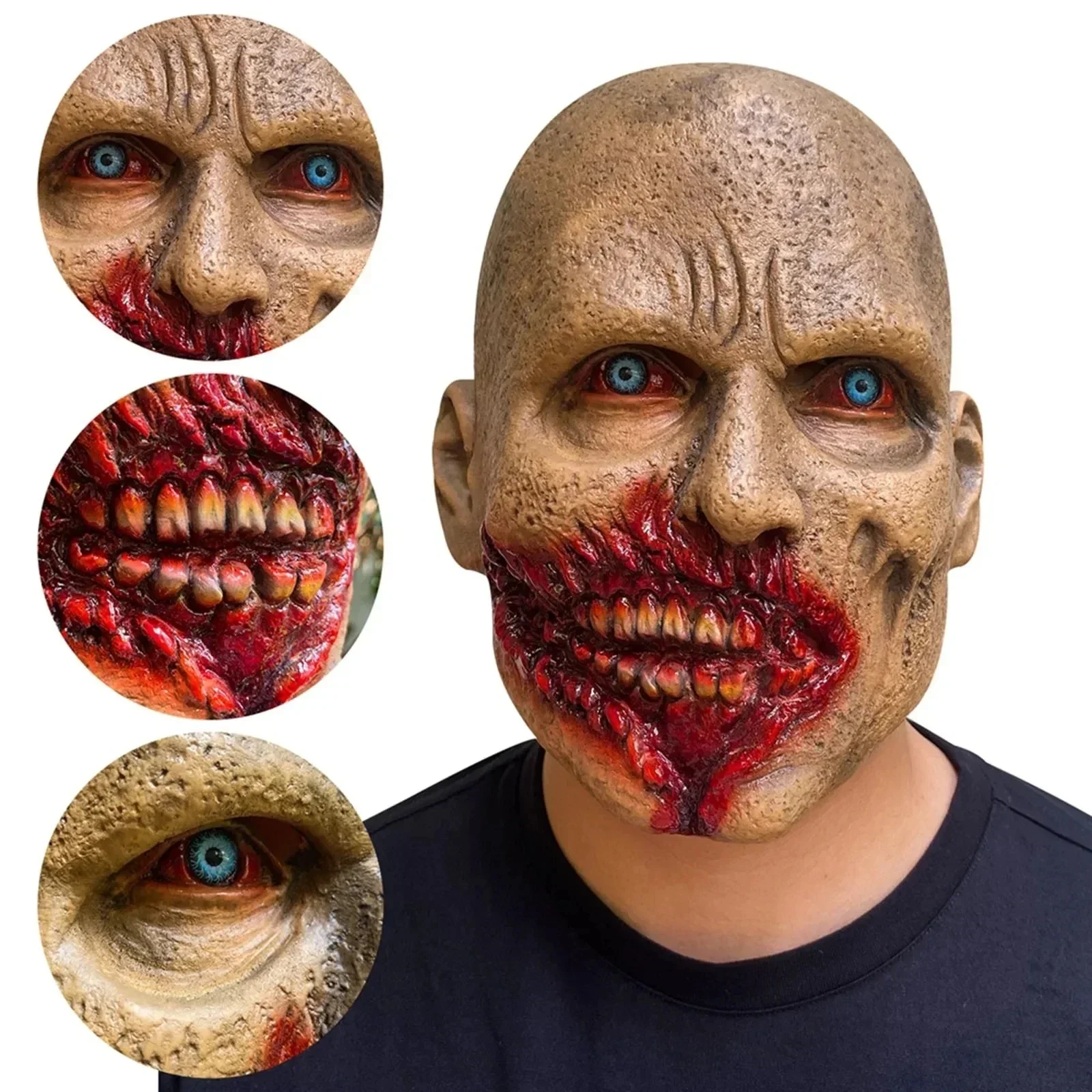 Halloween Latex Horror Mask With Gore Wound Blue Eyes - Image 3