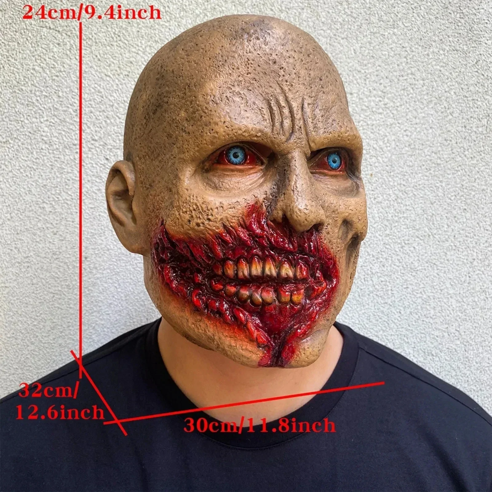 Halloween Latex Horror Mask With Gore Wound Blue Eyes - Image 4