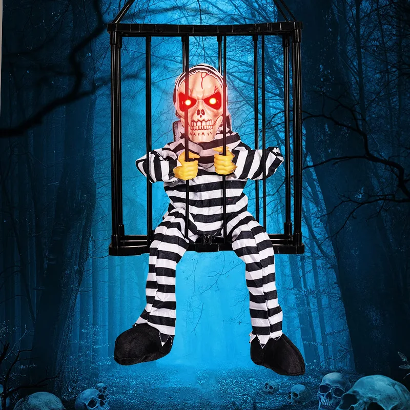 Halloween Skull Decoration Hangable Prisoner Cage Prop Fall 2025 Spooky Indoor Hanging Decor Ready To Hang - Image 13