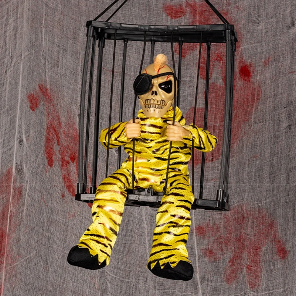 Halloween Skull Decoration Hangable Prisoner Cage Prop Fall 2025 Spooky Indoor Hanging Decor Ready To Hang - Image 3